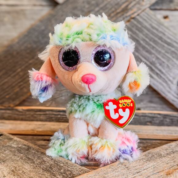 Pair of 2021 TY Beanie Boo Dogs, Chewey the Chihuahua & Rainbow the Poodle, 6" - Picture 2 of 11
